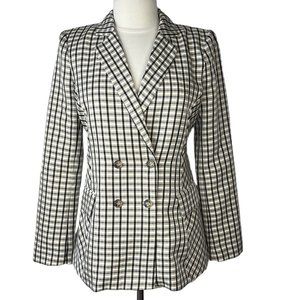 Express Black and White Plaid Double-Breasted Blazer